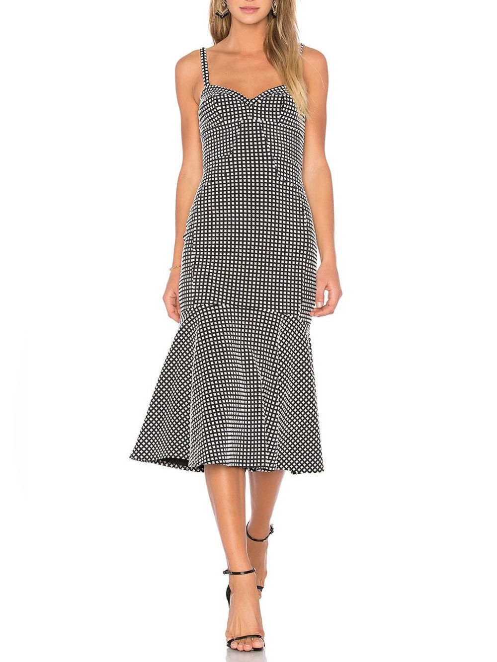 Amanda Uprichard Loulette Black White Check Midi Dress Small